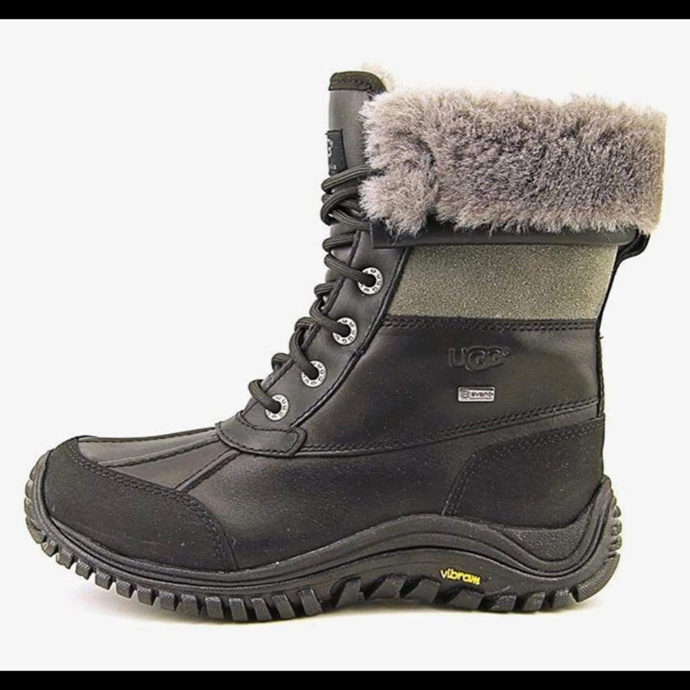 Ladies Black with Grey Fur Ugg Adirondack